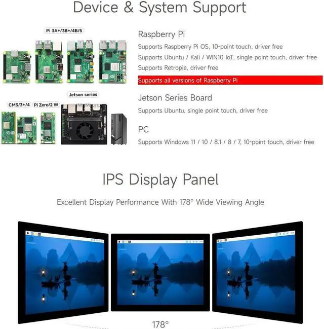 Alt view image 4 of 5 - waveshare 8inch HDMI Display Monitor, Compatible with Raspberry Pi 5, 768×1024, IPS Panel, 10-Point Touch,Supports All Vversion Raspberry Pi, Supports Windows/Jetson Nano
