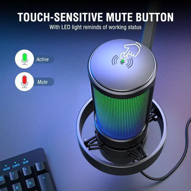 Alt view image 3 of 5 - FIFINE Gaming Microphone and Heavy Duty Boom Arm Bundle, USB PC Mic with RGB Control, Mute Touch, Headphone Jack, Pop Filter, Stand for Streaming, Podcasts, Recording on Mac/PS4/PS5 (A8+BM63)