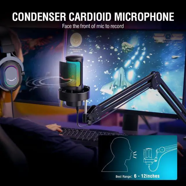 Alt view image 5 of 5 - FIFINE Gaming Microphone and Heavy Duty Boom Arm Bundle, USB PC Mic with RGB Control, Mute Touch, Headphone Jack, Pop Filter, Stand for Streaming, Podcasts, Recording on Mac/PS4/PS5 (A8+BM63)