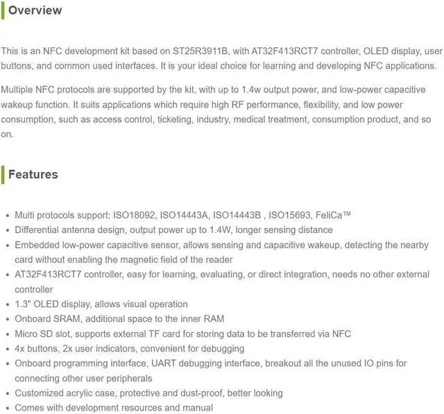Alt view image 4 of 5 - Waveshare ST25R3911B NFC Development Kit with AT32F413RCT7 Controller NFC Reader OLED Display Supports Multi NFC Protocols