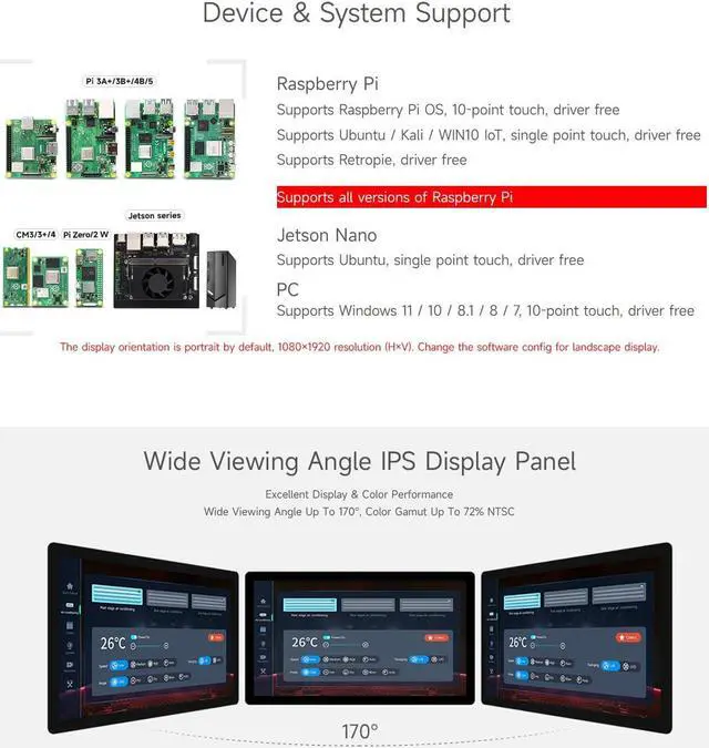 Alt view image 4 of 5 - Waveshare 21.5inch Capacitive Touch Display, Compatible with Raspberry Pi 5/4B/3B/Zero/Zero w, Support Jetson Nano/Windows 11/10 / 8.1/8 / 7, 1080x1920 Full HD