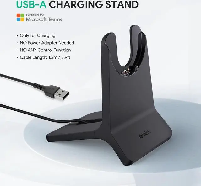 Alt view image 3 of 5 - Yealink BH70 Mono Teams Certified with Charging Stand, Wireless Bluetooth Headset with Microphone for Work, up to 35h Talking Battery Life, 3-Mic Noise Cancellation Headsets for Computer (USB-A)