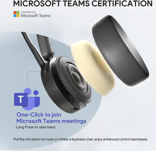 Alt view image 5 of 5 - Yealink BH70 Mono Teams Certified with Charging Stand, Wireless Bluetooth Headset with Microphone for Work, up to 35h Talking Battery Life, 3-Mic Noise Cancellation Headsets for Computer (USB-A)