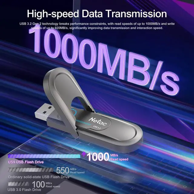 Alt view image 4 of 5 - Netac 256GB Portable External USB Solid State Drive, up to 1,000MB/s Type-c and USB 3.2 Dual Interface for Different Data Storage, Expansion of Storage for Photos/Videos/Music/Files, US9