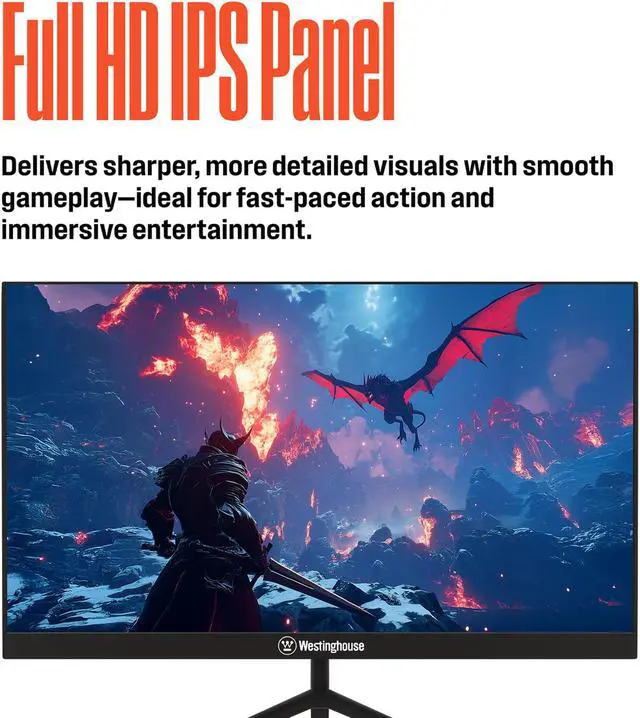 Alt view image 3 of 5 - Westinghouse 24 Inch Flat Gaming Monitor, 180Hz, 1ms, AMD FreeSync Support, Low Motion Blur, 1080p Full HD IPS Display, for Office, PC & Console Games, Built in Speakers, 1x DisplayPort, 2X HDMI