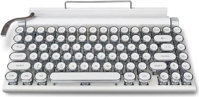 Main image of Retro Typewriter Keyboard, 83 Keys Vintage Keyboard with Blue Switches, Multi Device Gaming Mechanical Keyboard, for Windows, Android, iOS (White)