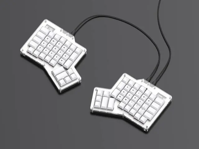 Main image of Apos ErgoDox 76 "Hot DOX V2 Split Ergonomic Mechanical Keyboard -- Ortholinear, Indicator Screen, QMK/VIA Firmware, RGB, USB-C, PBT Keycaps, Hotswap (Light - Kailh Rose Red Switches)