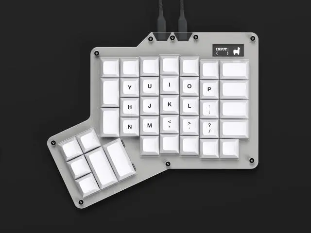 Alt view image 3 of 5 - Apos ErgoDox 76 "Hot DOX V2 Split Ergonomic Mechanical Keyboard -- Ortholinear, Indicator Screen, QMK/VIA Firmware, RGB, USB-C, PBT Keycaps, Hotswap (Light - Kailh Rose Red Switches)