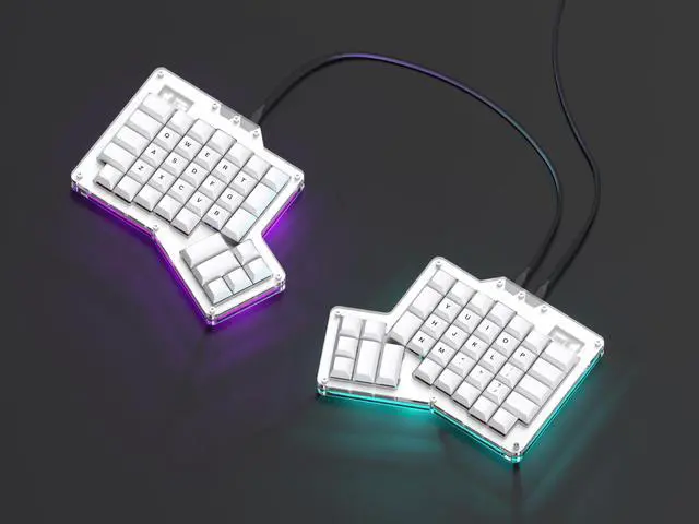 Alt view image 5 of 5 - Apos ErgoDox 76 "Hot DOX V2 Split Ergonomic Mechanical Keyboard -- Ortholinear, Indicator Screen, QMK/VIA Firmware, RGB, USB-C, PBT Keycaps, Hotswap (Light - Kailh Rose Red Switches)