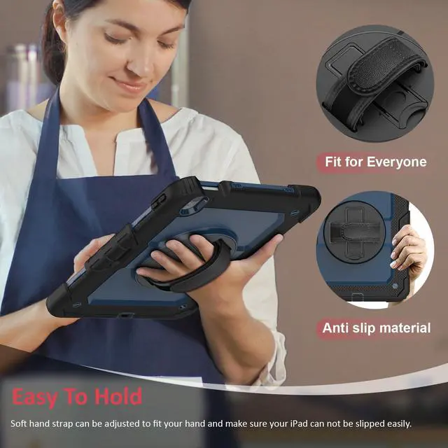 Alt view image 3 of 5 - Ambison Case for iPad Air 11'' M3/M2 2025/2024, iPad Air 7th/6th Generation Case, [Kids Proof] Heavy Duty with 9H Tempered Glass Screen Protector, 360° Rotatable Kickstand/Hand Strap (Steel Blue)