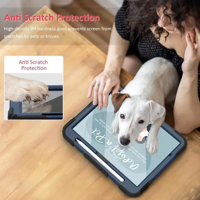 Alt view image 4 of 5 - Ambison Case for iPad Air 11'' M3/M2 2025/2024, iPad Air 7th/6th Generation Case, [Kids Proof] Heavy Duty with 9H Tempered Glass Screen Protector, 360° Rotatable Kickstand/Hand Strap (Steel Blue)