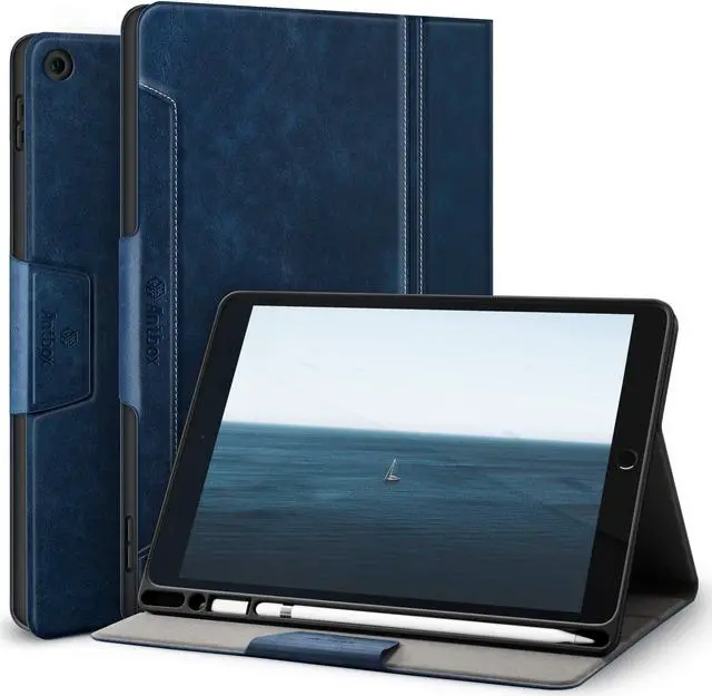 Main image of Antbox Case for iPad 9th Generation/iPad 8th Generation with Pencil Holder Vegan Leather Smart Cover for iPad 10.2'' 9th/8th/7th Gen (NavyBlue)
