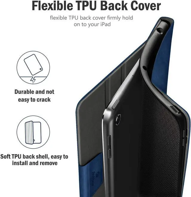 Alt view image 5 of 5 - Antbox Case for iPad 9th Generation/iPad 8th Generation with Pencil Holder Vegan Leather Smart Cover for iPad 10.2'' 9th/8th/7th Gen (NavyBlue)