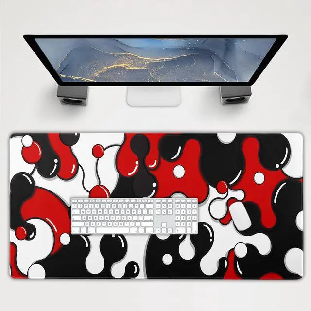 Main image of Red Black White Mouse Pad Extended Cool Geometric Japanese Extended Desk Mat 100X50cm Non-Slip Rubber Base Stitched Edge Large XXL Mousepad for Desk Gaming Laptop Desktop,40x20 Inch