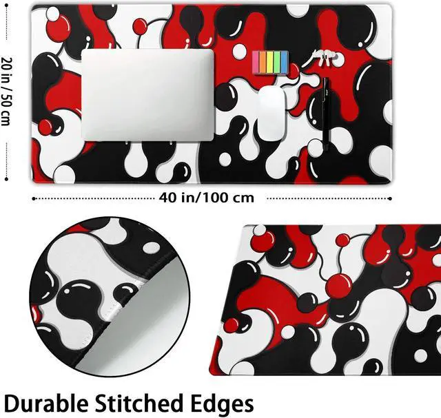 Alt view image 2 of 5 - Red Black White Mouse Pad Extended Cool Geometric Japanese Extended Desk Mat 100X50cm Non-Slip Rubber Base Stitched Edge Large XXL Mousepad for Desk Gaming Laptop Desktop,40x20 Inch