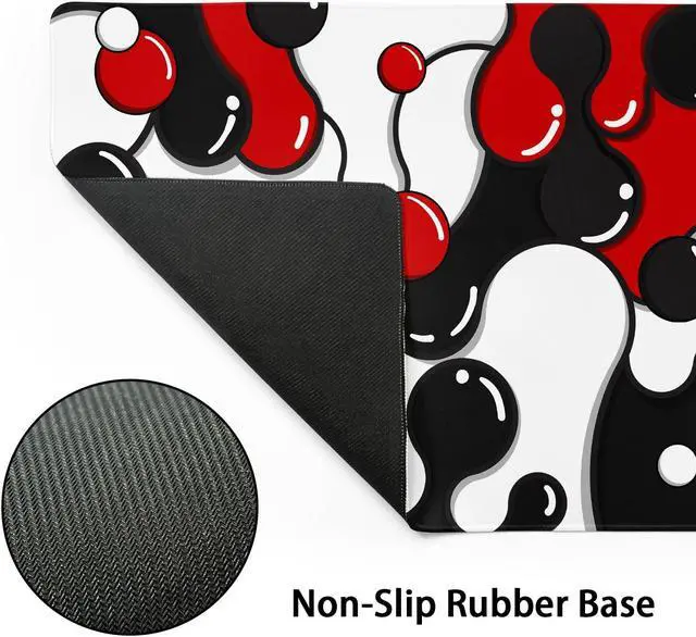 Alt view image 3 of 5 - Red Black White Mouse Pad Extended Cool Geometric Japanese Extended Desk Mat 100X50cm Non-Slip Rubber Base Stitched Edge Large XXL Mousepad for Desk Gaming Laptop Desktop,40x20 Inch