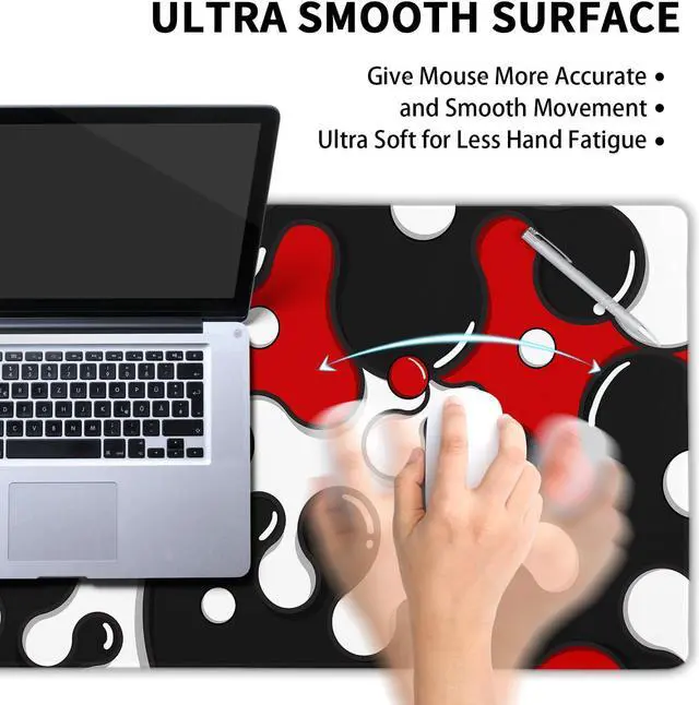 Alt view image 4 of 5 - Red Black White Mouse Pad Extended Cool Geometric Japanese Extended Desk Mat 100X50cm Non-Slip Rubber Base Stitched Edge Large XXL Mousepad for Desk Gaming Laptop Desktop,40x20 Inch