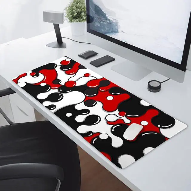Alt view image 5 of 5 - Red Black White Mouse Pad Extended Cool Geometric Japanese Extended Desk Mat 100X50cm Non-Slip Rubber Base Stitched Edge Large XXL Mousepad for Desk Gaming Laptop Desktop,40x20 Inch