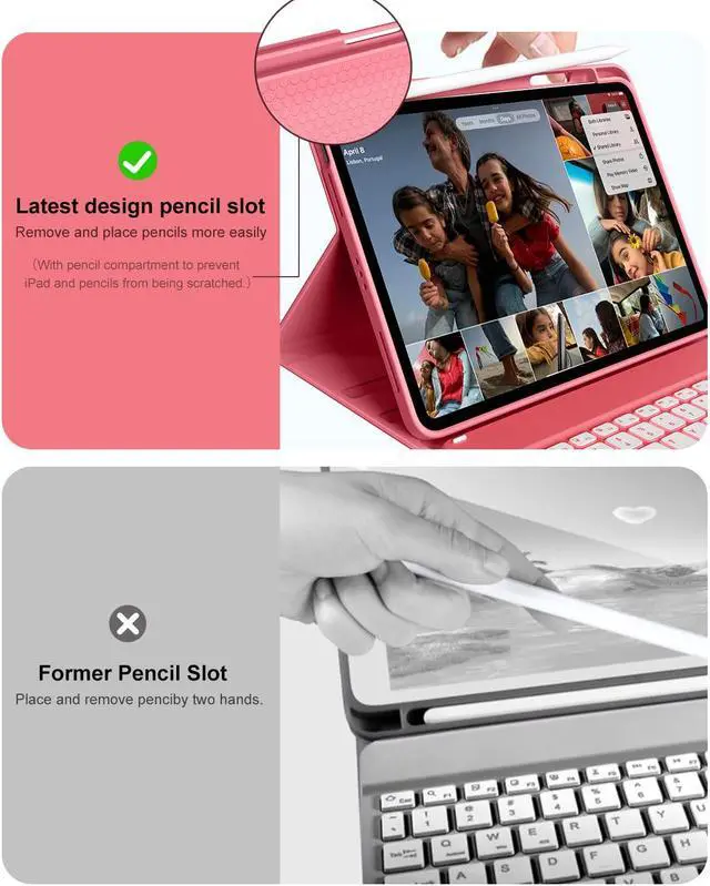 Alt view image 5 of 5 - aoub for iPad 11th 10th Generation Case with Keyboard -7 Color Backlit Wireless Detachable Keyboard, Folio Cover with Pencil Holder for iPad (A16) 11 inch 2025/10th Gen 10.9 inch 2022, Pink