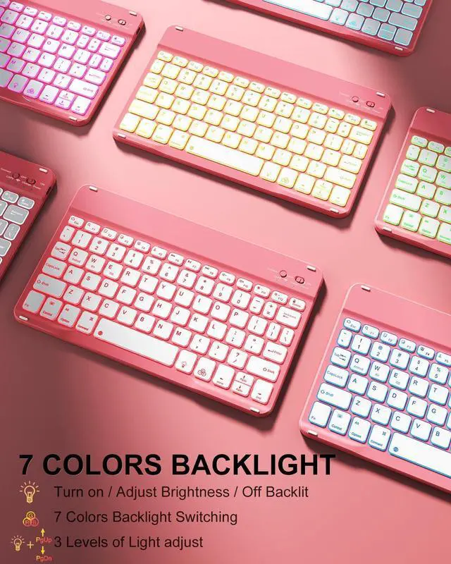 Alt view image 4 of 5 - aoub for iPad 11th 10th Generation Case with Keyboard -7 Color Backlit Wireless Detachable Keyboard, Folio Cover with Pencil Holder for iPad (A16) 11 inch 2025/10th Gen 10.9 inch 2022, Pink