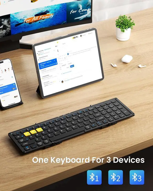 Alt view image 2 of 5 - Artciety Foldable Bluetooth Keyboard, Folding Portable Wireless Keyboard with Numeric Keypad, Pocket Travel Keyyboard for MacOS Android Windows iOS, Sync Up to 3 Devices (BT5.1 x 3)