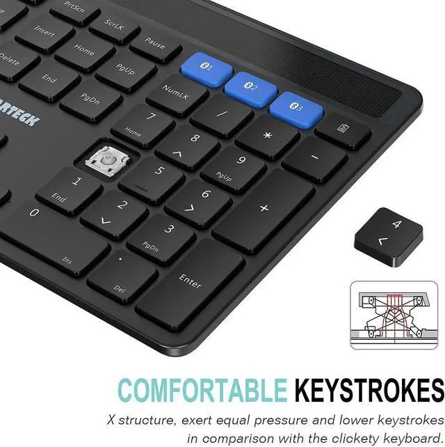 Alt view image 3 of 5 - Arteck Solar Bluetooth Keyboard, Universal Multi-Device Full Size Wireless Keyboard for Windows iOS Android Computer Desktop PC Laptop Surface Tablet Smartphone Rechargeable Battery