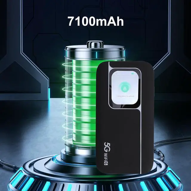 Alt view image 5 of 5 - 5G Network Mobile Hotspot, 3G 4G 5G Network 6 Mobile Hotspot Router with SIM Card Slot, Up to 16 Connected Devices, 5G Cellular Network Mobile Router for Travel, 7100mAh