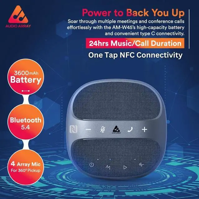 Alt view image 2 of 5 - Audio Array AM-W45 Wireless Conference Microphone with Speaker | Bluetooth, USB & 4 Mics | 360° Pickup Upto 4M | Noise Reduction & Enhanced Voice | Portable Speakerphone for Video Calls/Zoom Meeting