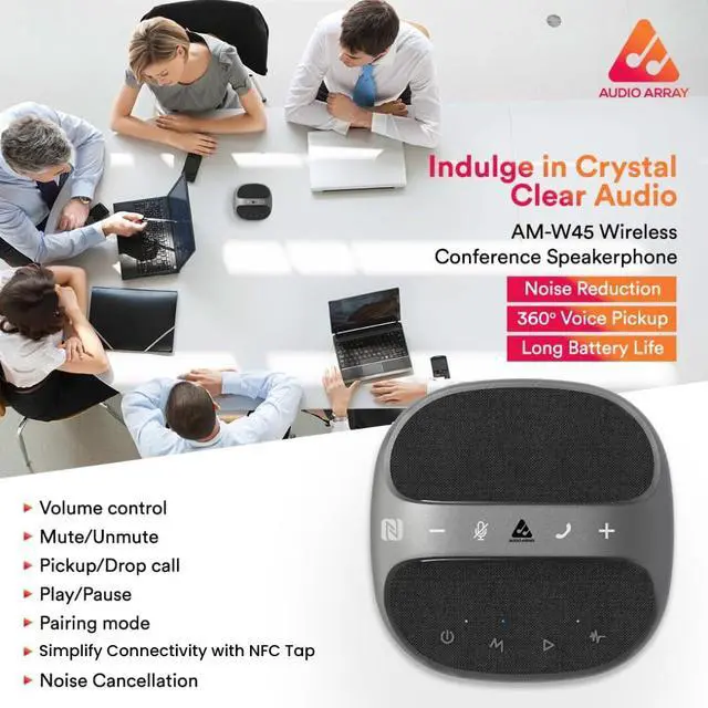 Alt view image 3 of 5 - Audio Array AM-W45 Wireless Conference Microphone with Speaker | Bluetooth, USB & 4 Mics | 360° Pickup Upto 4M | Noise Reduction & Enhanced Voice | Portable Speakerphone for Video Calls/Zoom Meeting