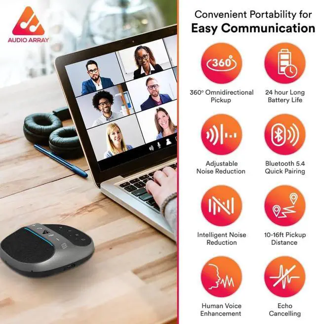Alt view image 4 of 5 - Audio Array AM-W45 Wireless Conference Microphone with Speaker | Bluetooth, USB & 4 Mics | 360° Pickup Upto 4M | Noise Reduction & Enhanced Voice | Portable Speakerphone for Video Calls/Zoom Meeting
