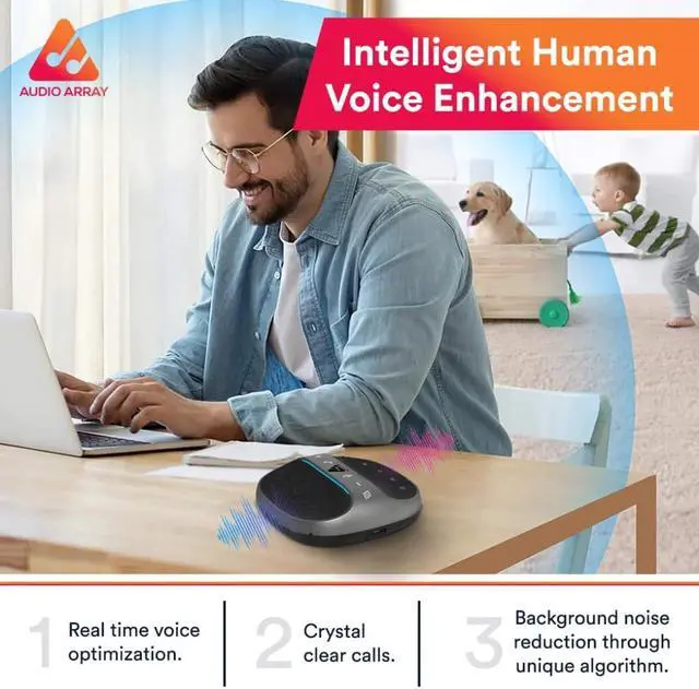 Alt view image 5 of 5 - Audio Array AM-W45 Wireless Conference Microphone with Speaker | Bluetooth, USB & 4 Mics | 360° Pickup Upto 4M | Noise Reduction & Enhanced Voice | Portable Speakerphone for Video Calls/Zoom Meeting