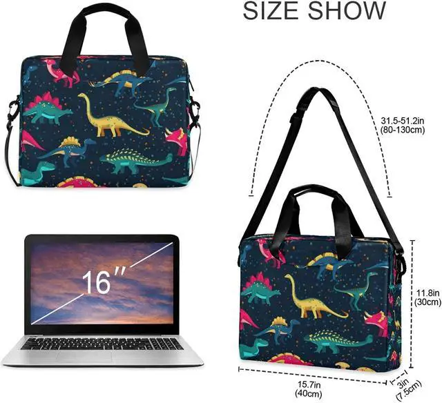 Alt view image 3 of 5 - ALAZA Cute Dinosaurs Laptop Messenger Bag Case Sleeve Briefcase for Men Women, Multicolor