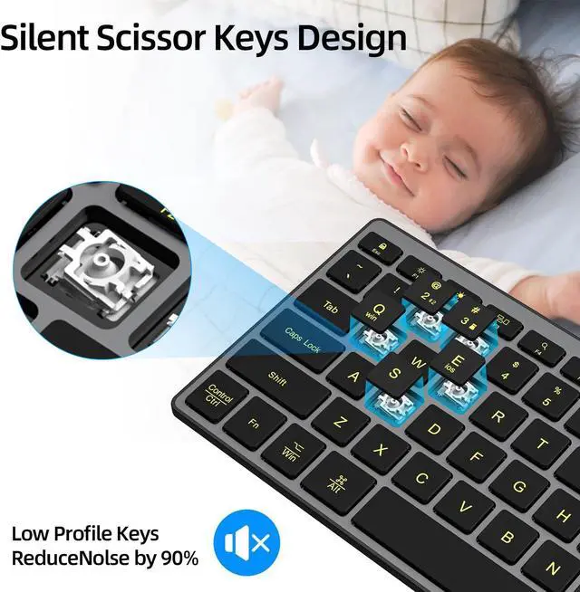 Alt view image 2 of 5 - B.FRIENDIT Wireless Compact Keyboard, Comfortable Quiet Chocolate Keys, Durable Ultra-Slim Wireless Computer Keyboard(QWERTY) for Android,Mac,PC, Windows 11/10/8/7/XP/Vista - Black