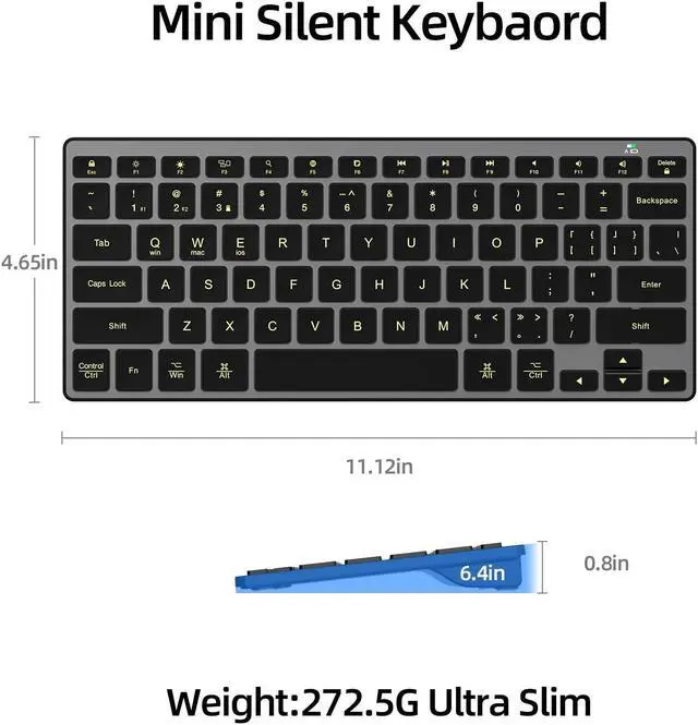 Alt view image 5 of 5 - B.FRIENDIT Wireless Compact Keyboard, Comfortable Quiet Chocolate Keys, Durable Ultra-Slim Wireless Computer Keyboard(QWERTY) for Android,Mac,PC, Windows 11/10/8/7/XP/Vista - Black