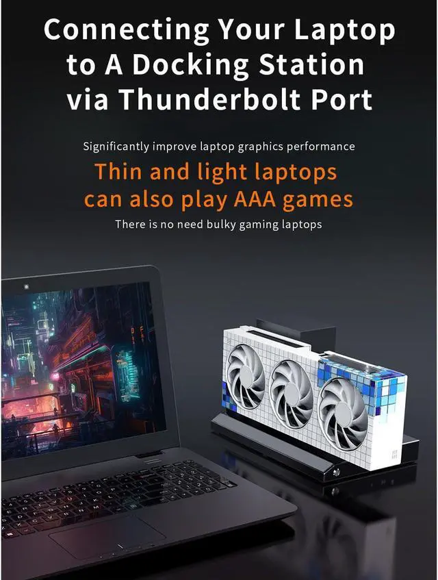 Alt view image 5 of 5 - Bewinner GPU Enclosure for Thunderbolt 3 Laptops, Laptop External GPU Dock External Graphics Card with USB4.0&40Gbps, PCIe, 1000Mbps RJ45, Daisy Chain Support