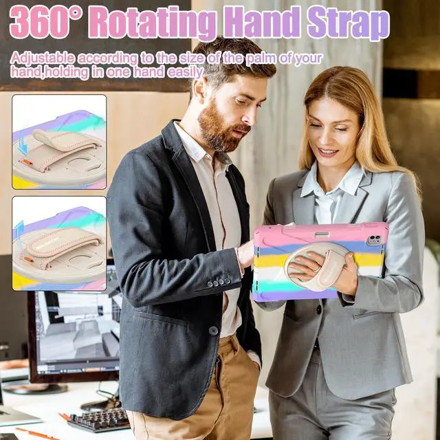 Alt view image 3 of 5 - BRAECNstock Kids Case for Apple iPad Pro 13 inch 2024 (M4 7th Gen),Shockproof Protective iPad 13 Pro Case with Pen Holder [360 Rotating Hand Strap & Stand], Shoulder Strap, Colorful Pink