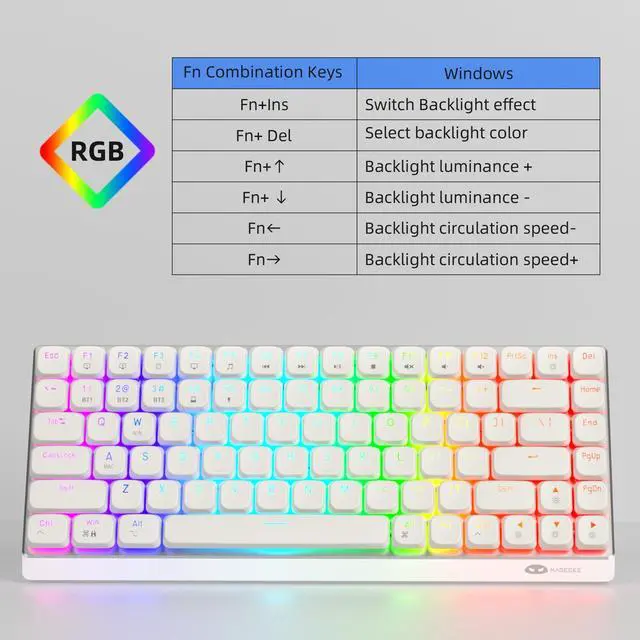 Alt view image 4 of 5 - Camiysn Wireless RGB Mechanical Keyboard Moon84 Triple Mode 2.4GHz/BT/USB-C Wired Office White Keyboard for Computer/Desktop/PC/Laptop/Surface/Smart TV and Windows 10/8/7Red Switches