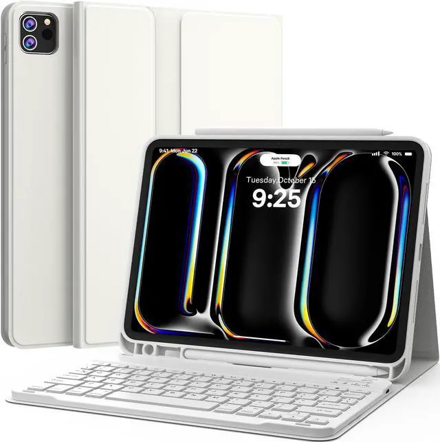Main image of CHESONA for iPad Pro 11 Inch (M4) 2024 Case with Keyboard, Magnetic Detachable Keyboard, Precise Cutouts Case with Pencil Holder, Rechargeable Wireless Folio Keyboard Case for iPad Pro 11'', White