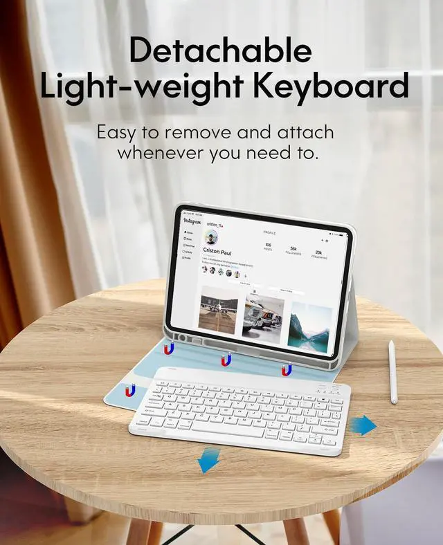 Alt view image 3 of 5 - CHESONA for iPad Pro 11 Inch (M4) 2024 Case with Keyboard, Magnetic Detachable Keyboard, Precise Cutouts Case with Pencil Holder, Rechargeable Wireless Folio Keyboard Case for iPad Pro 11'', White