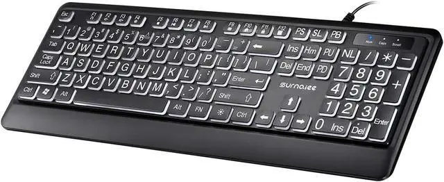 Main image of LOONASA Large Print Backlit Keyboard with Palm Rest, Comfortable Quiet USB Wired Lighted Computer Keyboards, Easy to See & Type, White LED Backlit, Big Letters Keys, Full Size Keyboard for PC, Laptop