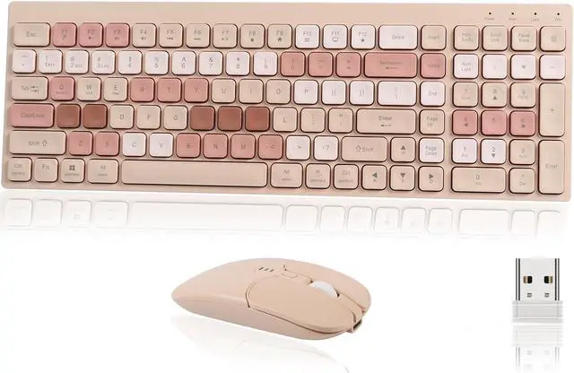 Main image of Wireless Keyboard and Mouse Combo Beige Full Size 2.4GHz & Bluetooth Keyboard Mouse Set Ergonomic Rechargeable 105 Keys Ultra Thin Colorful Keyboard and Silent Mouse for Laptop PC Desktop Computer Mac