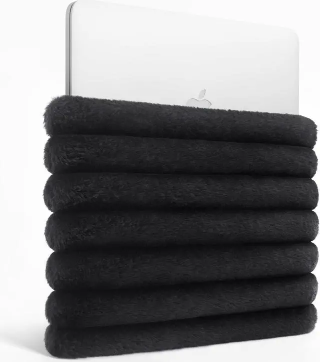 Alt view image 4 of 5 - Comfyable Puffy Laptop Sleeve 13 14 15 Inch, Compatible with MacBook Air M4 2025 & MacBook Pro 2024, Soft Faux Fur Fluffy Plush Furry Pillow Case for Computer, Black