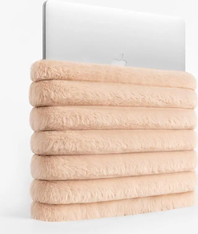 Alt view image 4 of 5 - Comfyable Puffy Laptop Sleeve 13 14 15 Inch, Compatible with MacBook Air M4 2025 & MacBook Pro 2024, Soft Faux Fur Fluffy Plush Furry Pillow Case for Computer, Camel