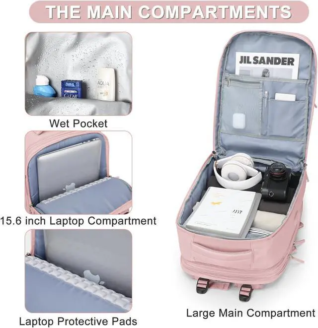 Alt view image 4 of 5 - Casual Backpack Traveling Backpack, A-pink, Expandable, Travel Backpacks