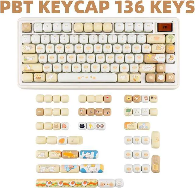 Alt view image 2 of 5 - COOMICKEY MOG Profile Keycaps, PBT Keycaps 60 75 100 Percent, Cute Cat Keycap Set Dye-Sublimation, 136 Keys Custom Keyboard Key Cap for Cherry Gateron MX Switches Mechanical Keyboards