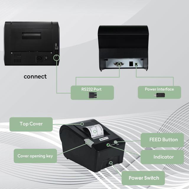 Alt view image 4 of 5 - Countlyte Thermal POS Printer C-TP-58PLUS, 58mm Receipt Printer, RS-232 Serial Interface for ESC/POS,Support Connect Money Counter Machine