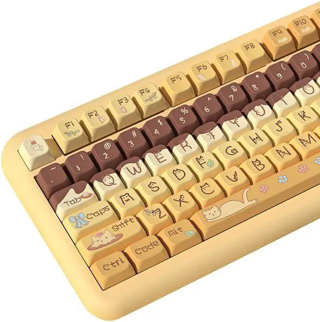 Main image of daixiahu Pudding cat Theme keycaps 158 Key PBT keycaps MDA Custom keycap Set is Suitable for 61/87/104/108 Cherry MX Switch and Other Mechanical Keyboards
