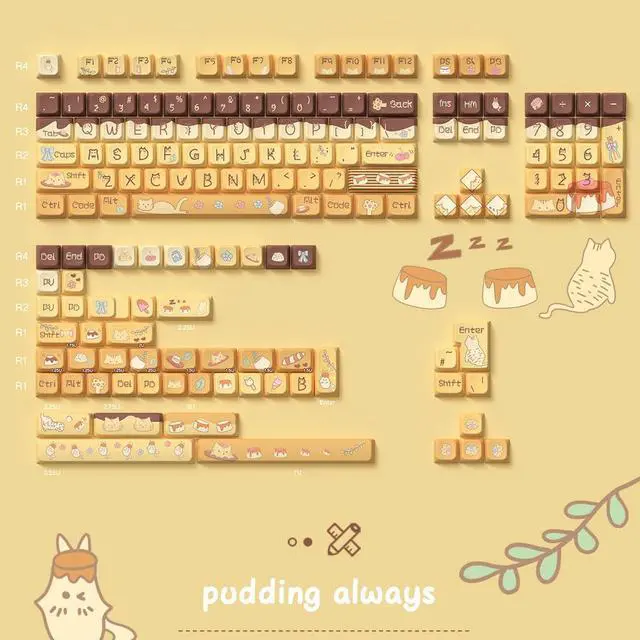 Alt view image 5 of 5 - daixiahu Pudding cat Theme keycaps 158 Key PBT keycaps MDA Custom keycap Set is Suitable for 61/87/104/108 Cherry MX Switch and Other Mechanical Keyboards