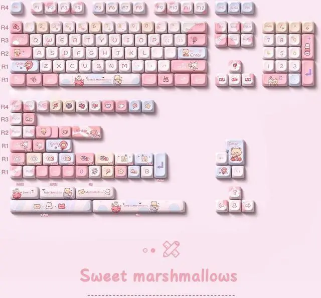 Alt view image 5 of 5 - Marshmallow Theme keycaps 158 Key PBT keycaps SCA Custom keycap Set is Suitable for 61/87/104/108 Cherry MX Switch and Other Mechanical Keyboards