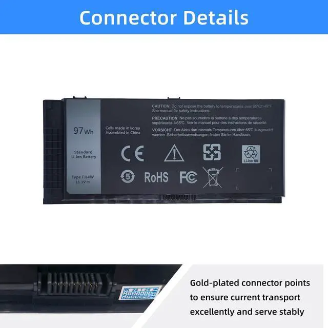 Alt view image 3 of 5 - FJJ4W Laptop Battery Replacement for Dell Precision M4600 M4700 M4800 M6600 M6700 M6800 Series Notebook FV993 R7PND V7M28 H1MNH N71FM